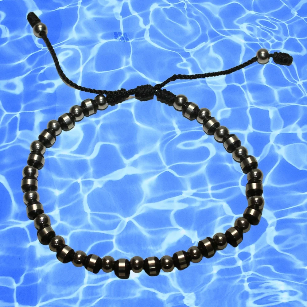 Silver Tone Black Bead Adjustable Cord Bracelet Anklet